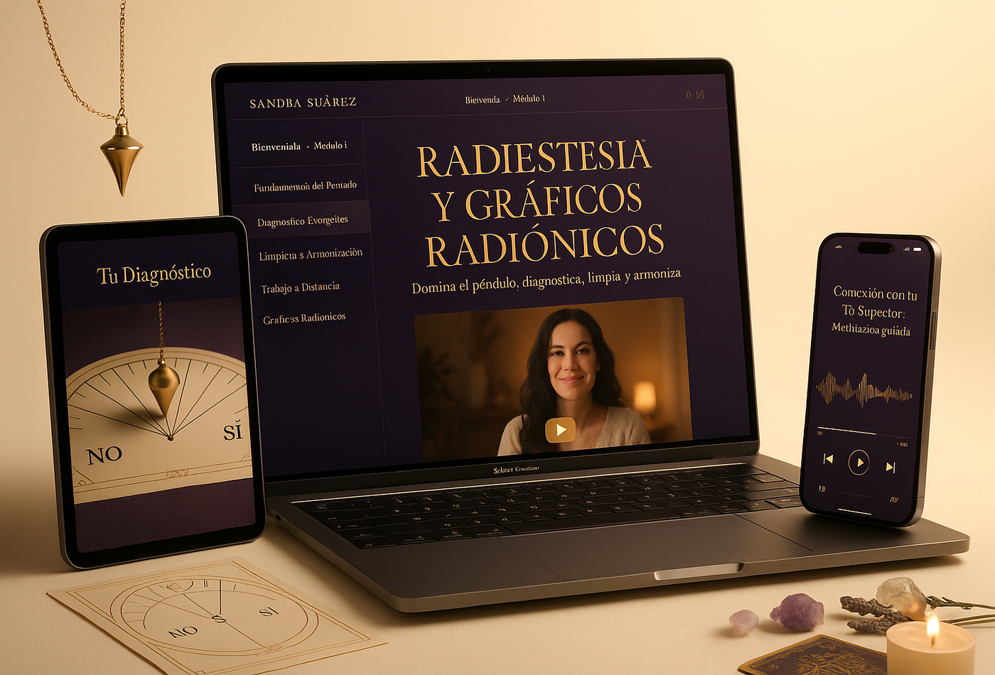 Curso de Radiestesia y Gráficos Radiónicos · Sandra Suárez en laptop, tablet y móvil